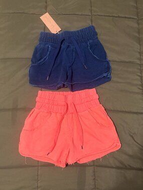 Niyama Sol Drawstring Short Set of 2 Denim and Coral Small 100% Cotton